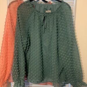 2 Cupid x- large blouse 1.Coral color and the other sea green.